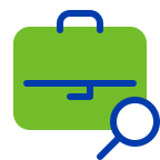 Suitcase and magnifying glass icon